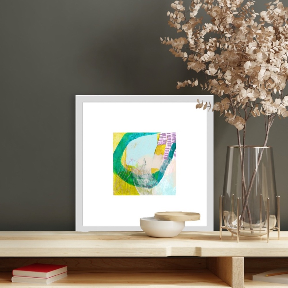 Original Abstract Painting 5x5, Framed 8x8 | Acrylic Mixed Media Abstract Art